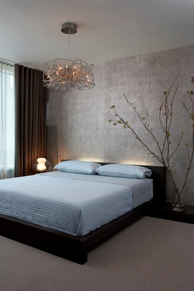 Idee per una camera da letto minimal con pareti grigie