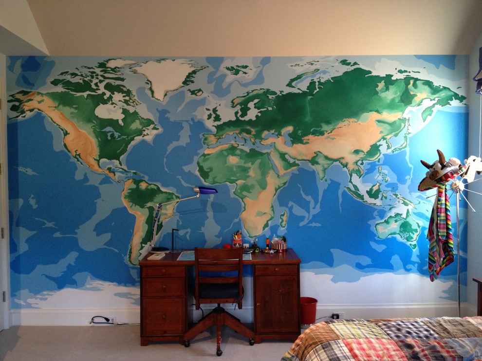 Custom painted world map - Bedroom - Other - by Magpie Decorative