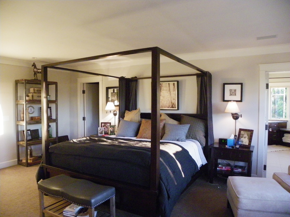 Example of a trendy carpeted bedroom design in Atlanta with gray walls
