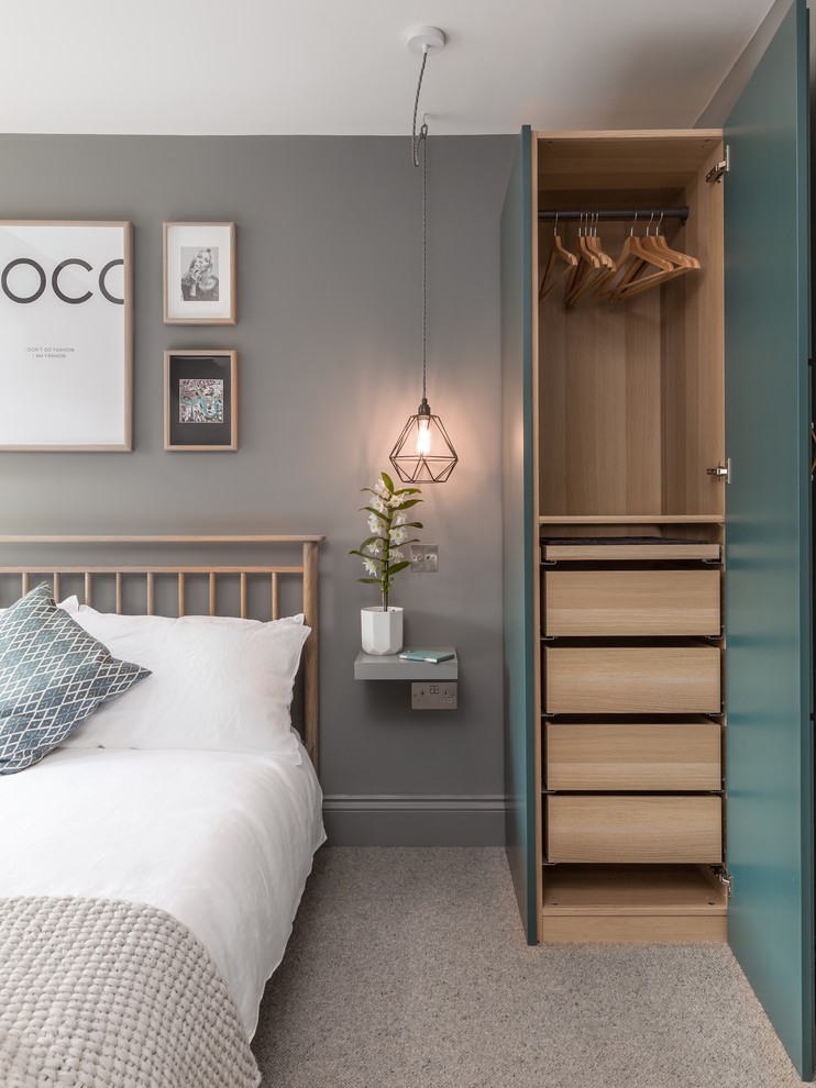 Scandi grey and cream bedroom in London.