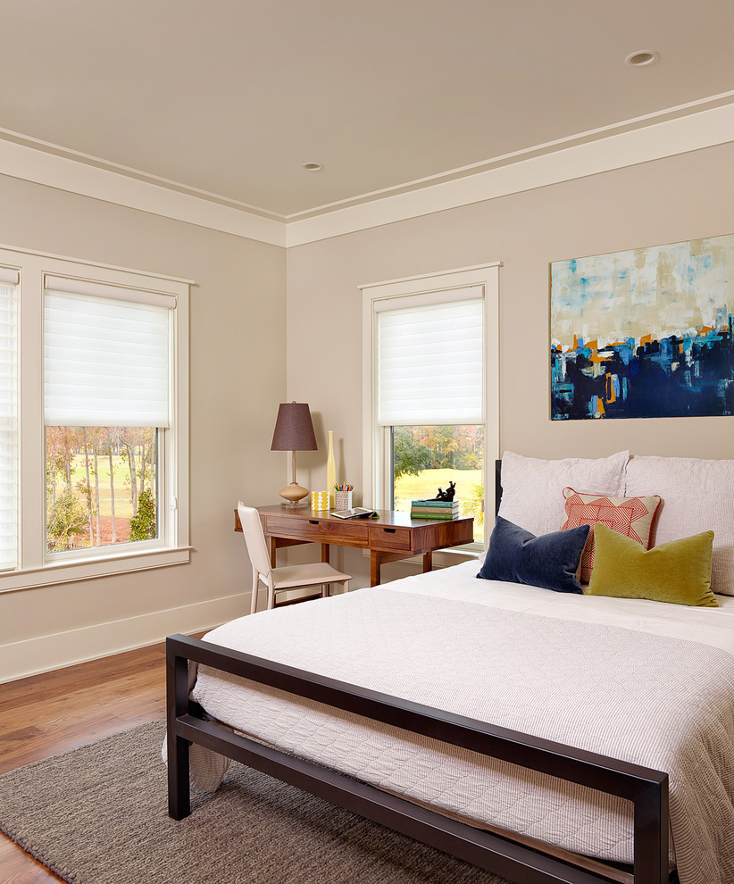 Beach style bedroom photo in Charleston with gray walls