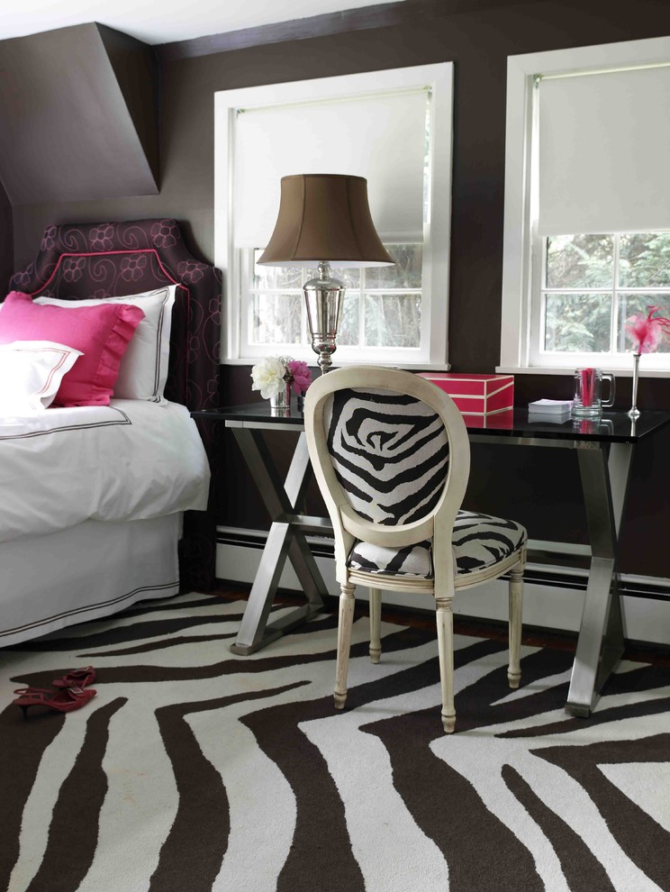 Example of a trendy bedroom design in New York with black walls