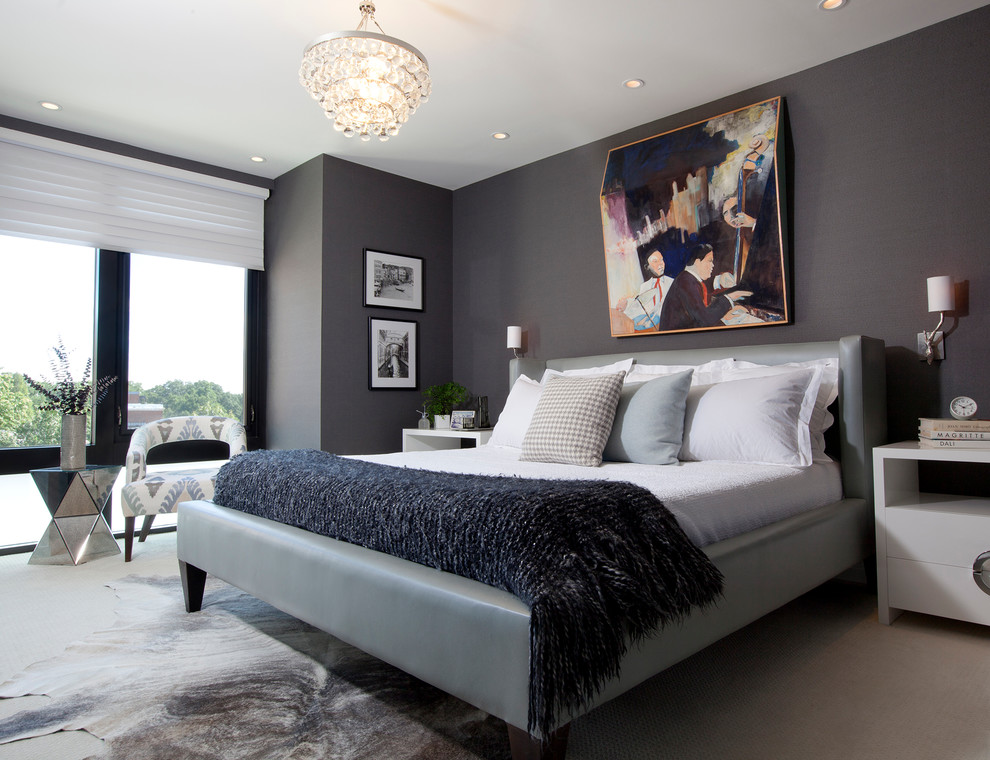 Design ideas for a traditional grey and silver bedroom in Los Angeles.
