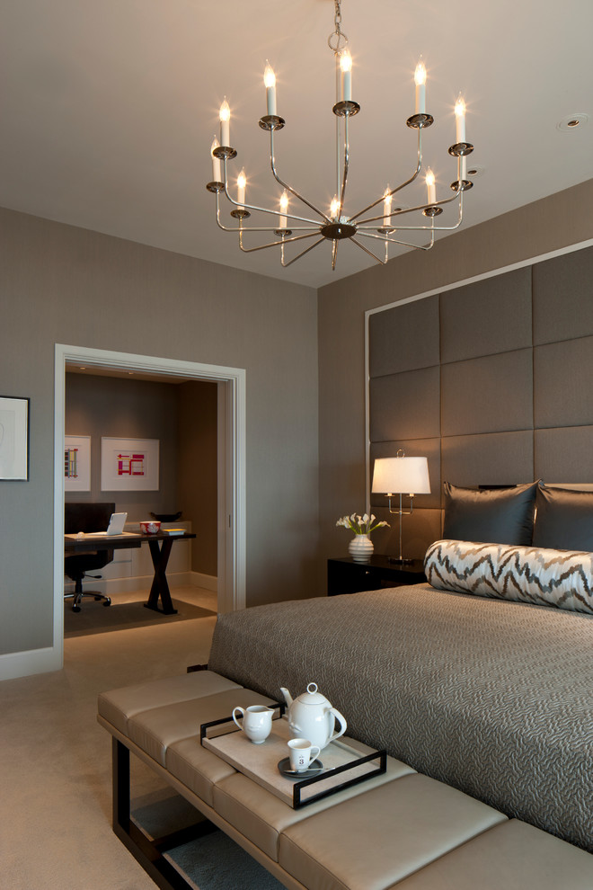 Example of a trendy bedroom design in Chicago with gray walls