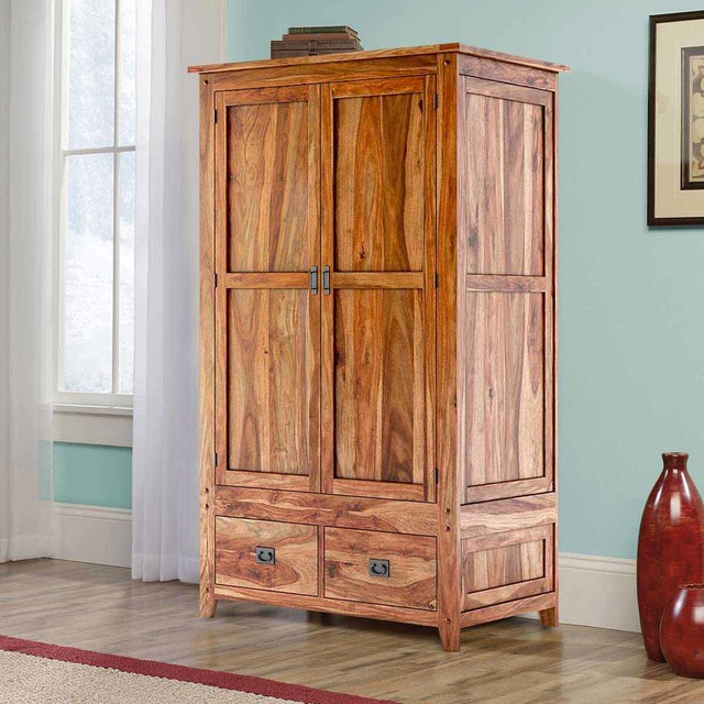 Delaware Solid Hardwood 2 Drawer Rustic Wardrobe Armoire - Contemporary -  Bedroom - San Francisco - by Sierra Living Concepts Inc | Houzz