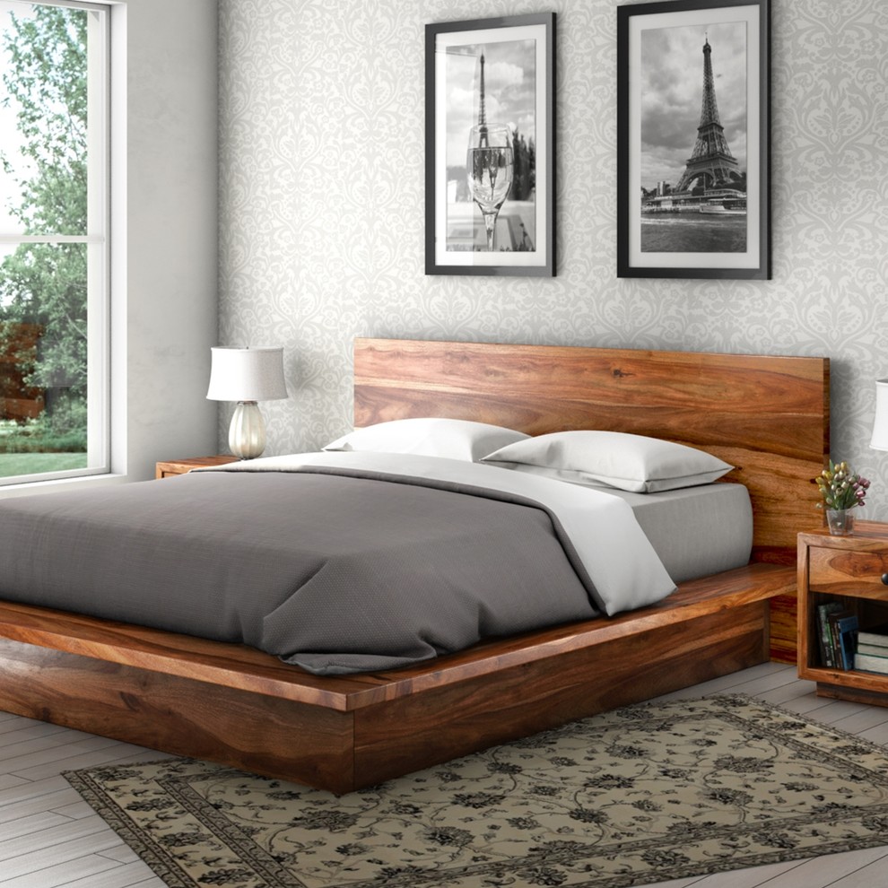 Delaware Solid Wood Platform Bed Frame 3pc Suite Rustic Bedroom 