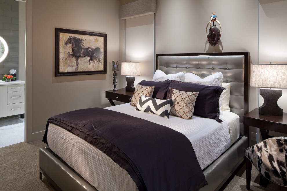 Example of a trendy bedroom design in Las Vegas with gray walls