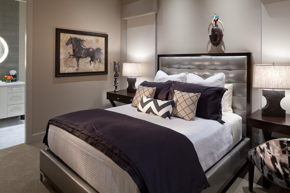 Inspiration for a contemporary grey and silver bedroom in Las Vegas with grey walls.