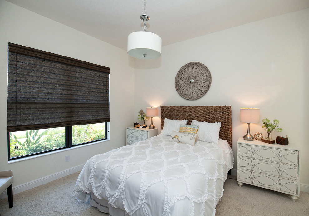Bedroom - mid-sized modern master carpeted bedroom idea in Tampa with white walls and no fireplace