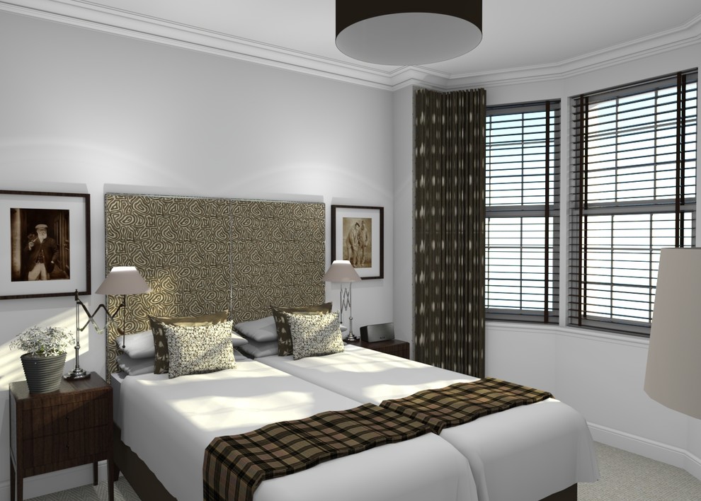 Medium sized contemporary guest bedroom in Other with grey walls and carpet.