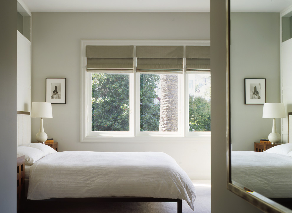 Inspiration for a large timeless master carpeted and gray floor bedroom remodel in San Francisco with gray walls and no fireplace