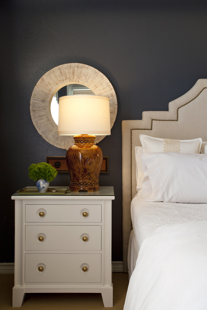 Trendy bedroom photo in Orange County with blue walls