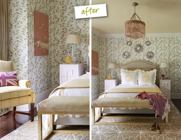 Inspiration for a mid-sized transitional guest dark wood floor bedroom remodel in Charlotte with multicolored walls