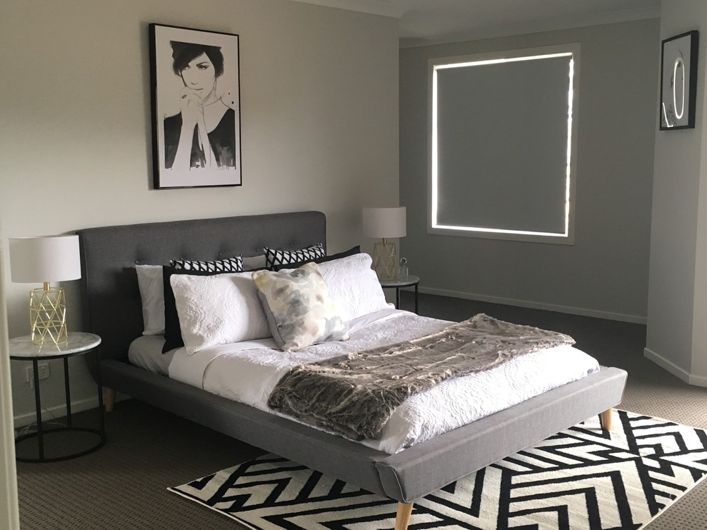 Mittelgroßes Modernes Gästezimmer mit grauer Wandfarbe und Teppichboden in Sonstige