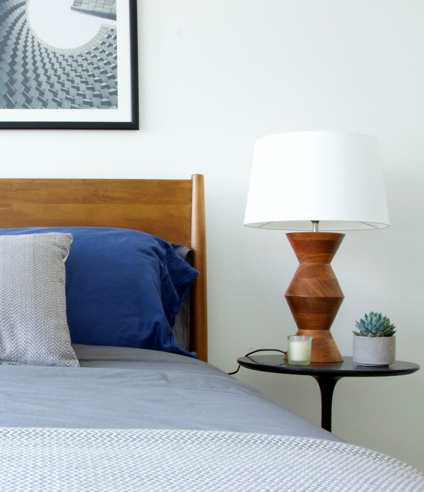 Example of a small minimalist carpeted bedroom design in San Francisco with white walls