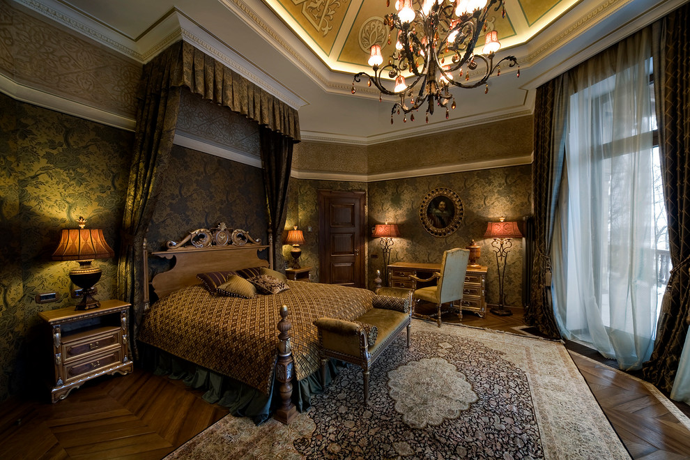 モスクワにあるヴィクトリアン調のおしゃれな寝室のインテリア