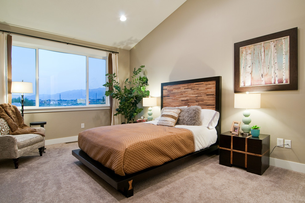 Bedroom - contemporary master carpeted bedroom idea in Salt Lake City with beige walls