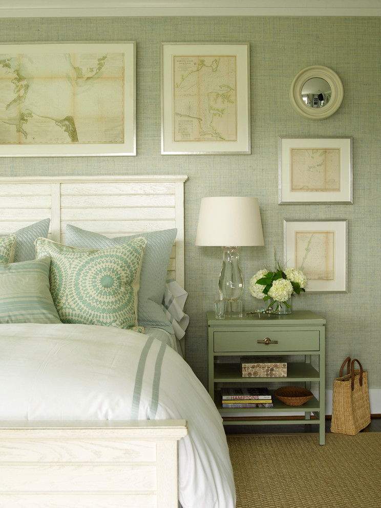 Beach style master bedroom photo in Jacksonville with green walls