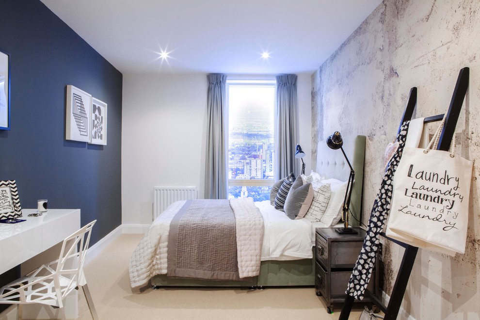 Bedroom - industrial bedroom idea in London