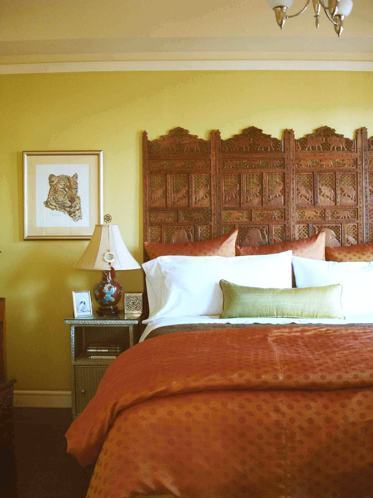 Example of a bedroom design in San Francisco with yellow walls