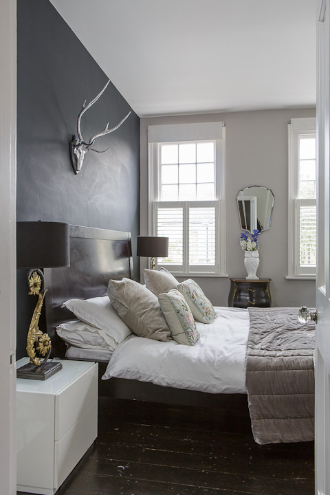 Photo of a bohemian grey and silver bedroom in London.