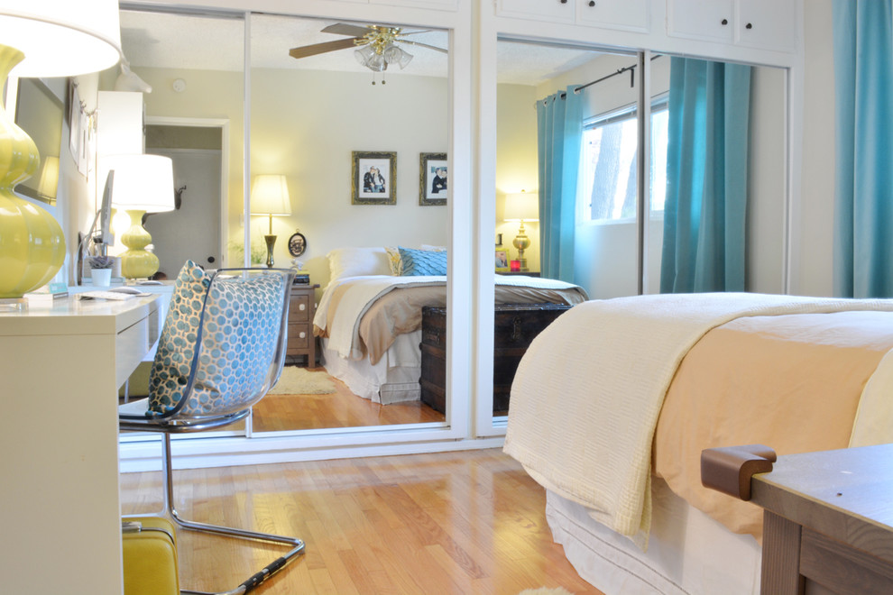 Bedroom - small eclectic master light wood floor bedroom idea in Austin with beige walls