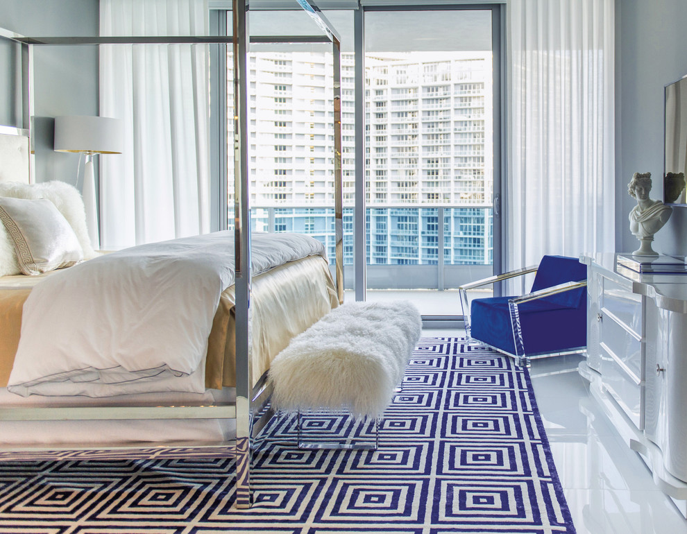 Bedroom - contemporary master bedroom idea in Miami with gray walls