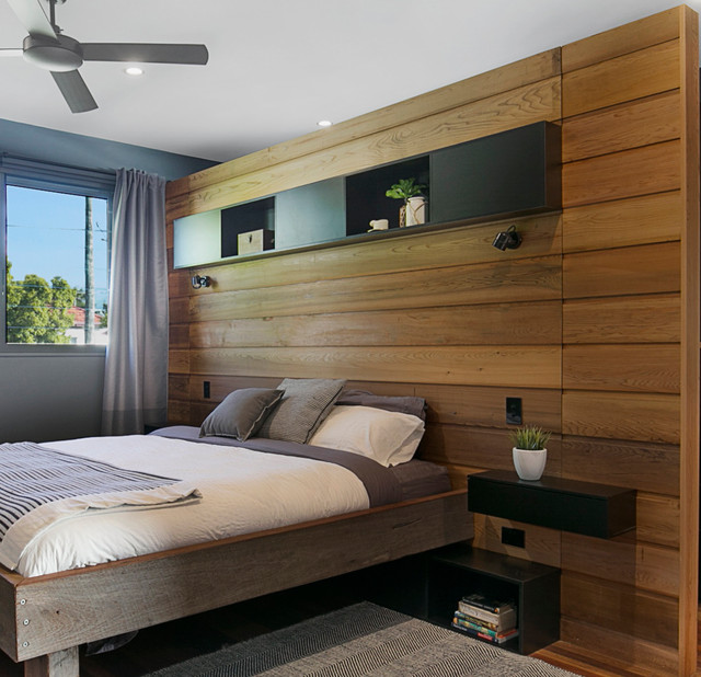 Eden Made natural timber shiplap feature panel wall for master bedroom