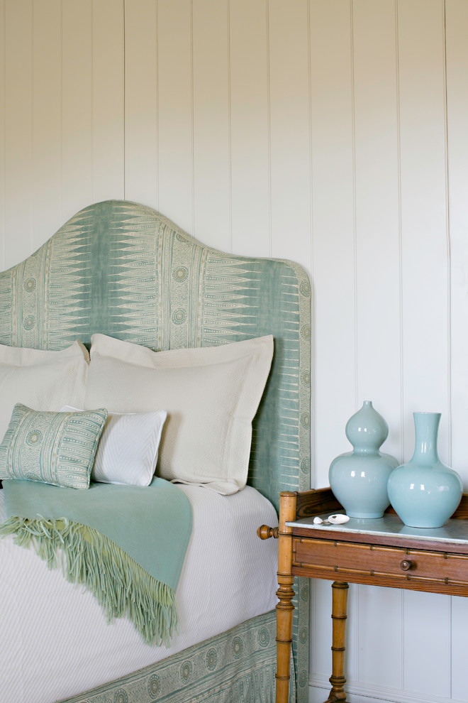 Inspiration for a medium sized beach style guest bedroom in Boston with white walls and no fireplace.