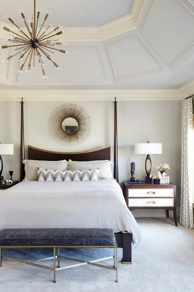 This is an example of a classic master bedroom in Atlanta with grey walls, carpet and grey floors.