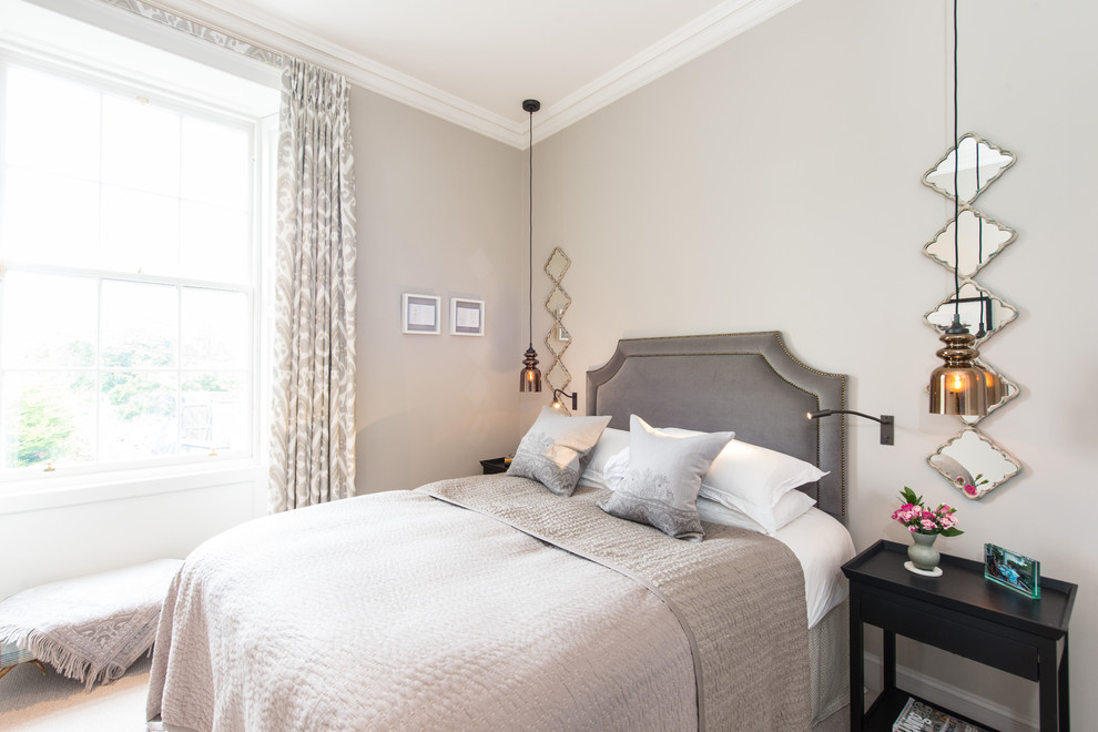 Design ideas for a traditional grey and pink bedroom in Other.