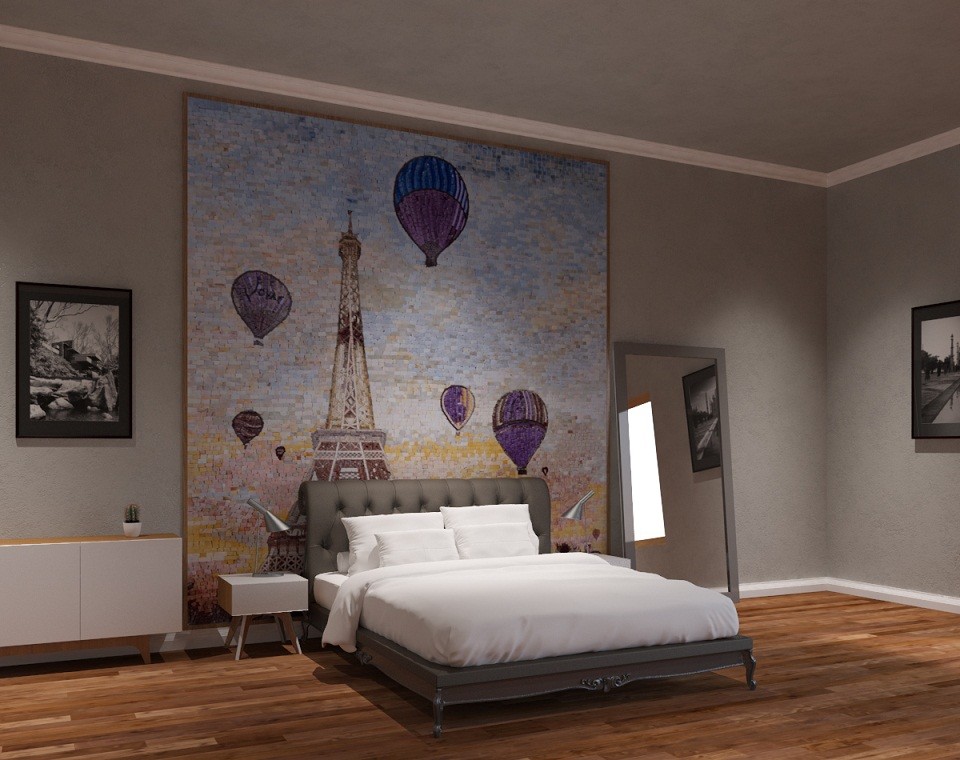 Стильный дизайн: спальня в стиле модернизм с разноцветными стенами - последний тренд