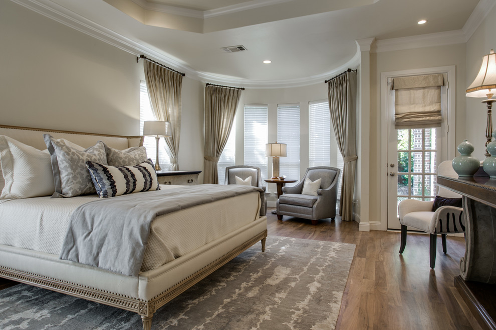 Bedroom - large transitional master medium tone wood floor bedroom idea in Dallas