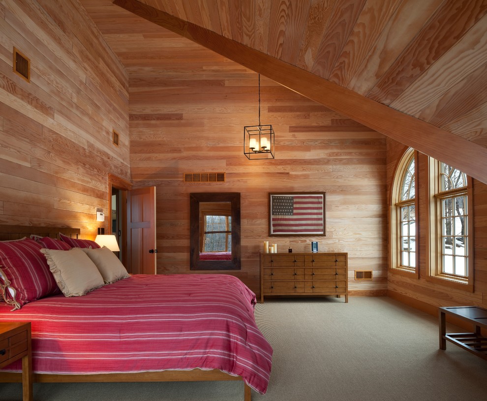 Свежая идея для дизайна: спальня в стиле рустика с ковровым покрытием - отличное фото интерьера