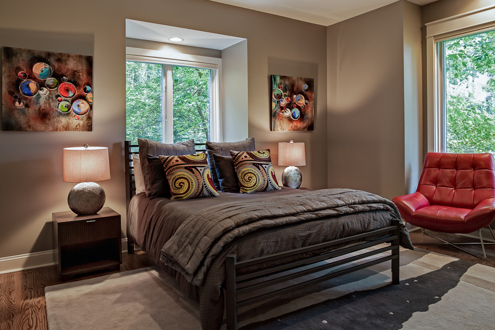 Contemporary grey and silver bedroom in Other.