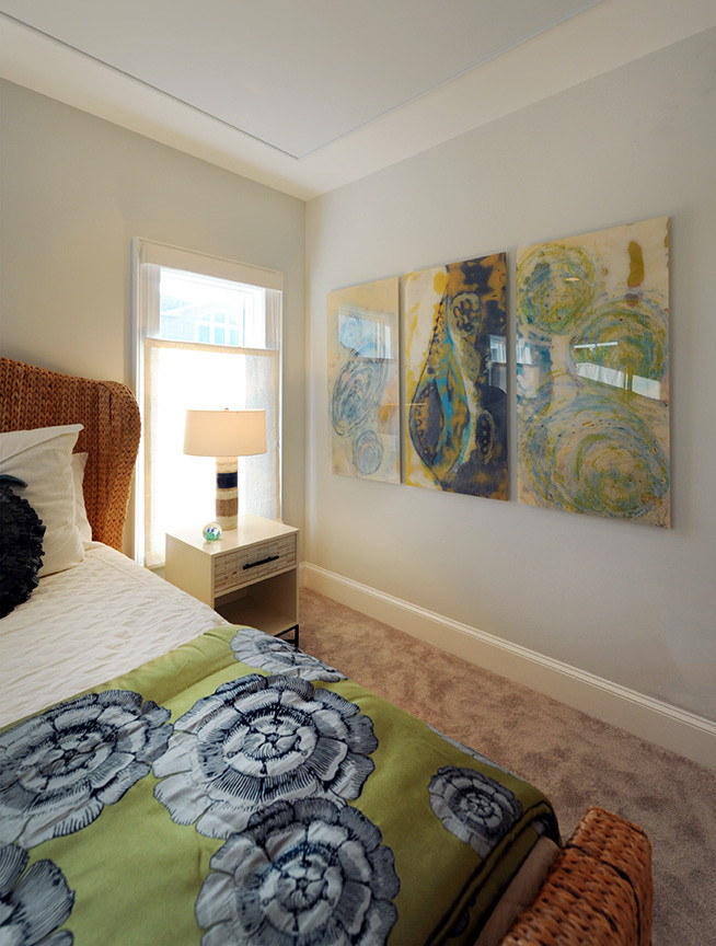 Immagine di una camera da letto contemporanea di medie dimensioni con moquette e pavimento grigio