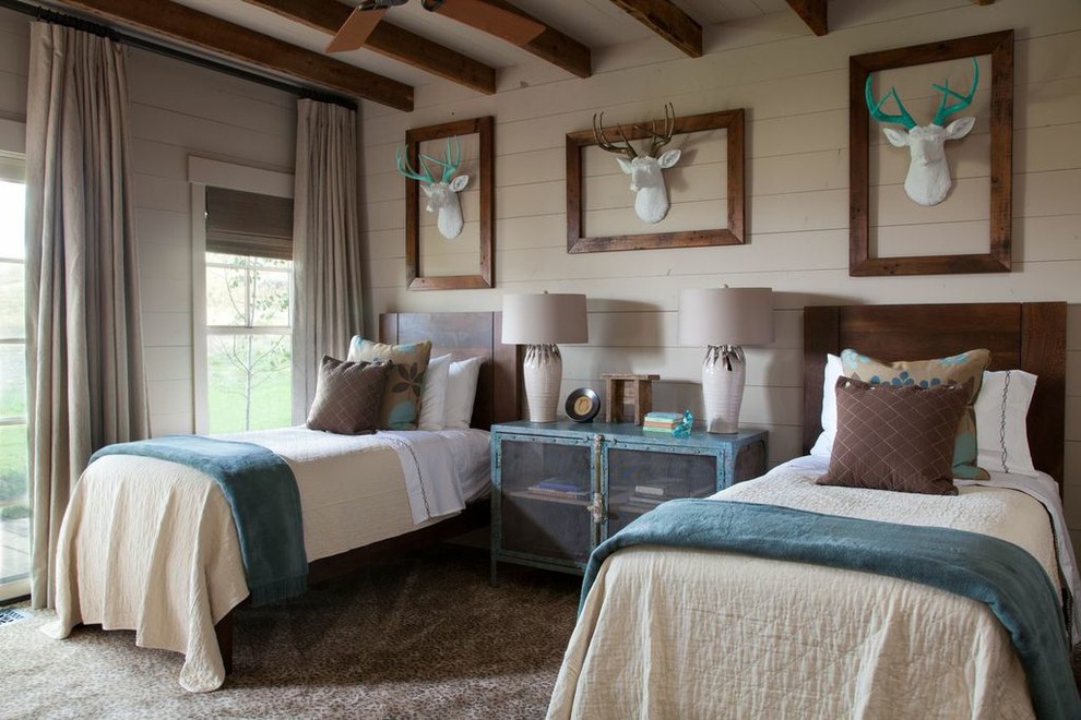 Inspiration for a rustic bedroom in Atlanta with feature lighting.