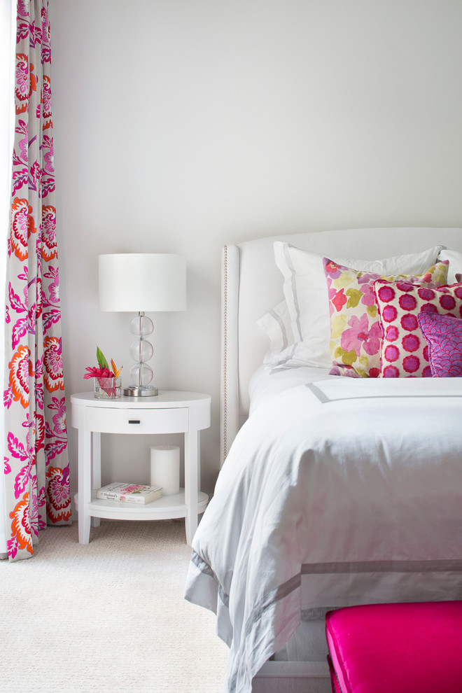 Inspiration for a large transitional guest carpeted bedroom remodel in Miami with gray walls