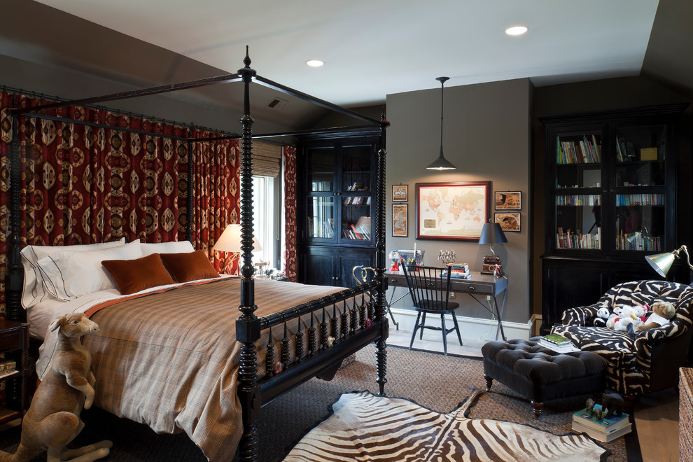 Traditional bedroom in Baltimore with grey walls.
