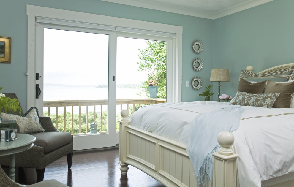 Beach style grey and cream bedroom in Providence.
