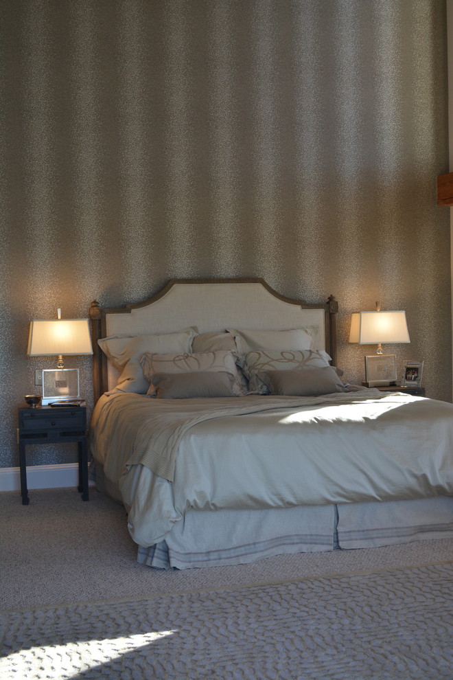 Bedroom - large transitional master carpeted bedroom idea in Boston with beige walls and no fireplace