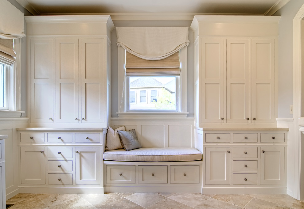 Example of a classic bedroom design in Other with gray walls