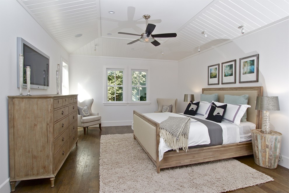 Inspiration for a farmhouse bedroom remodel in San Francisco with white walls
