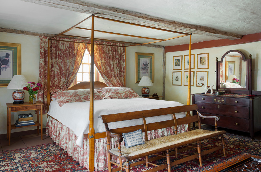 Inspiration for a small country master painted wood floor bedroom remodel in Boston with white walls
