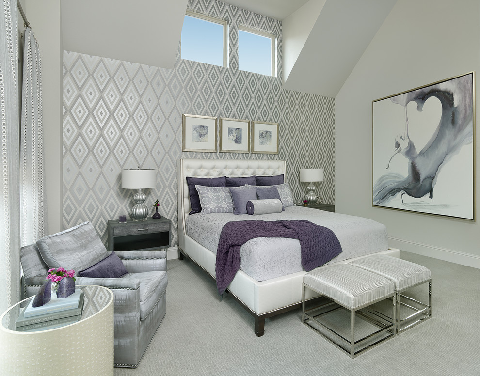 This is an example of a classic grey and silver bedroom in Dallas.
