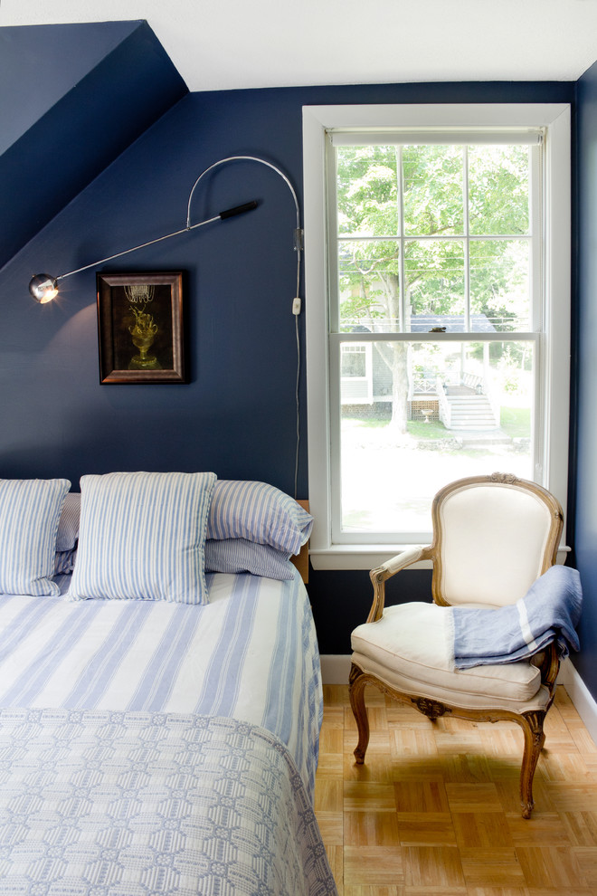 Bedroom - coastal bedroom idea in Portland Maine with blue walls