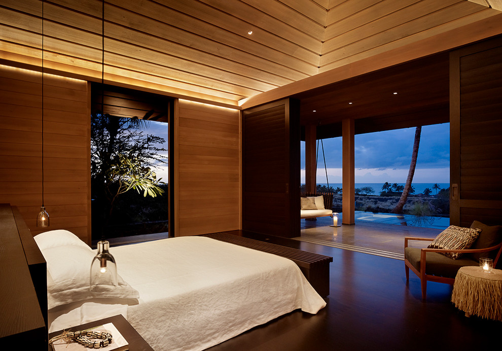 Inspiration for a tropical master dark wood floor bedroom remodel in Hawaii with no fireplace