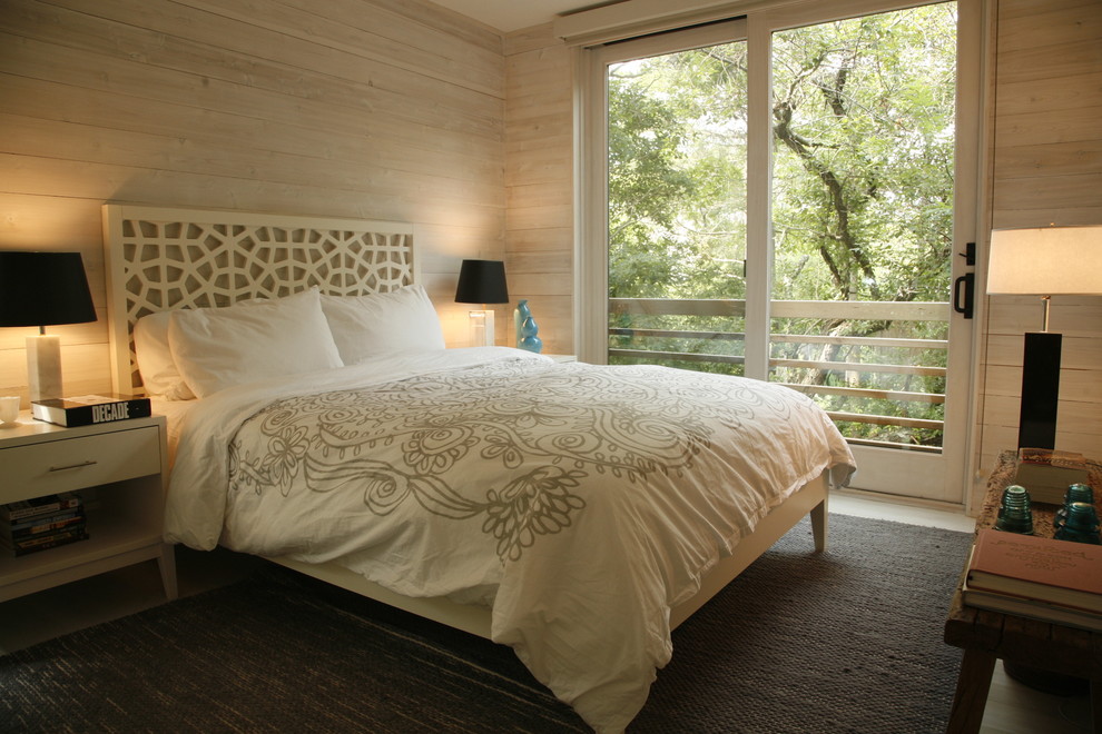Идея дизайна: спальня в морском стиле без камина