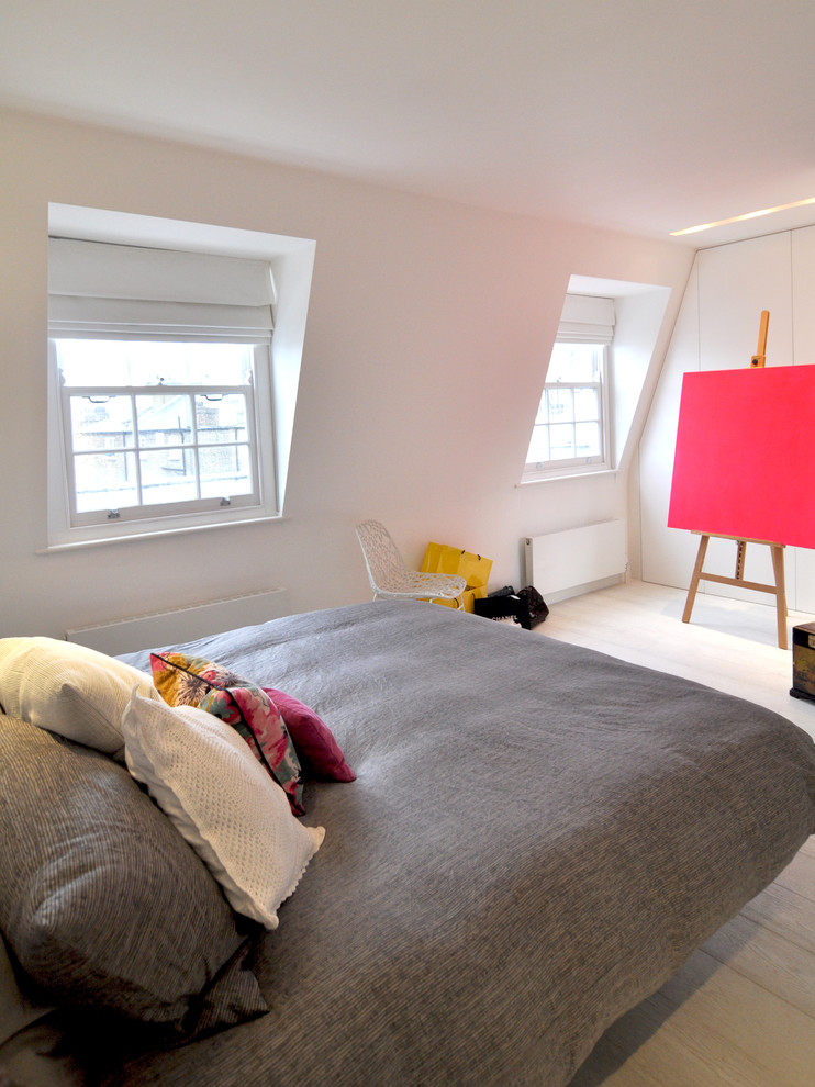 Scandinavian grey and pink bedroom in London.