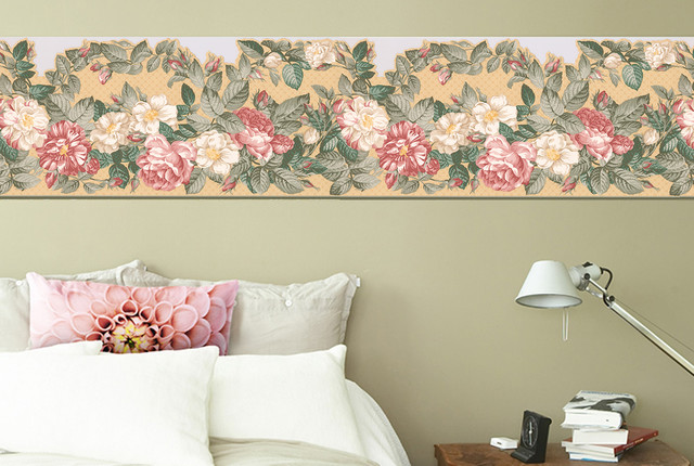 Floral Pink and White Peony Flowers Wallpaper Border for Kitchen Bathroom,  Roll - Midcentury - Bedroom - Other - by Euro Home Decor | Houzz